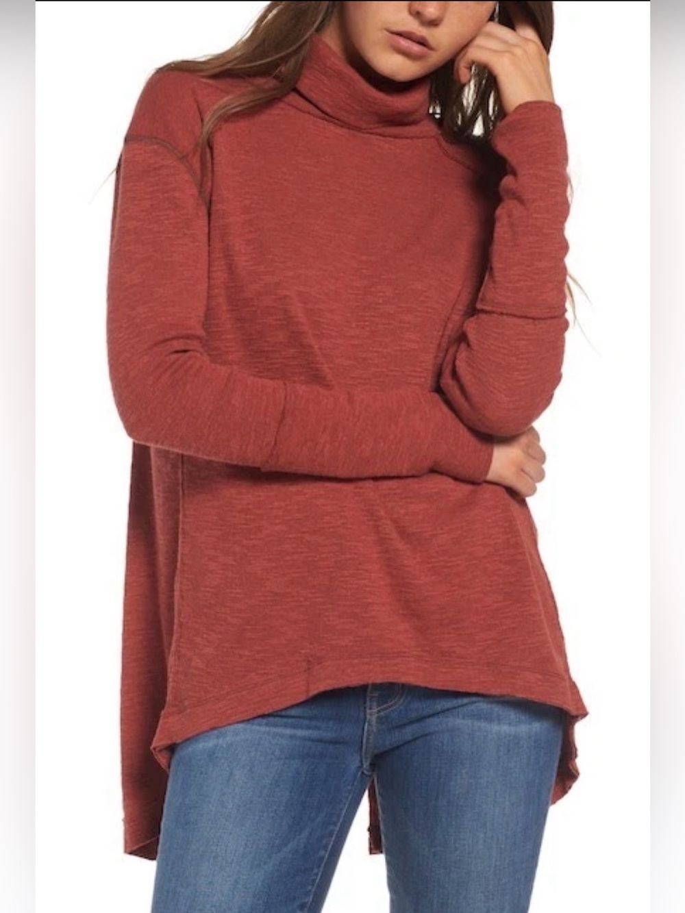 We The Free Rust Orange Split Back Turtleneck Tunic Free People Size XS